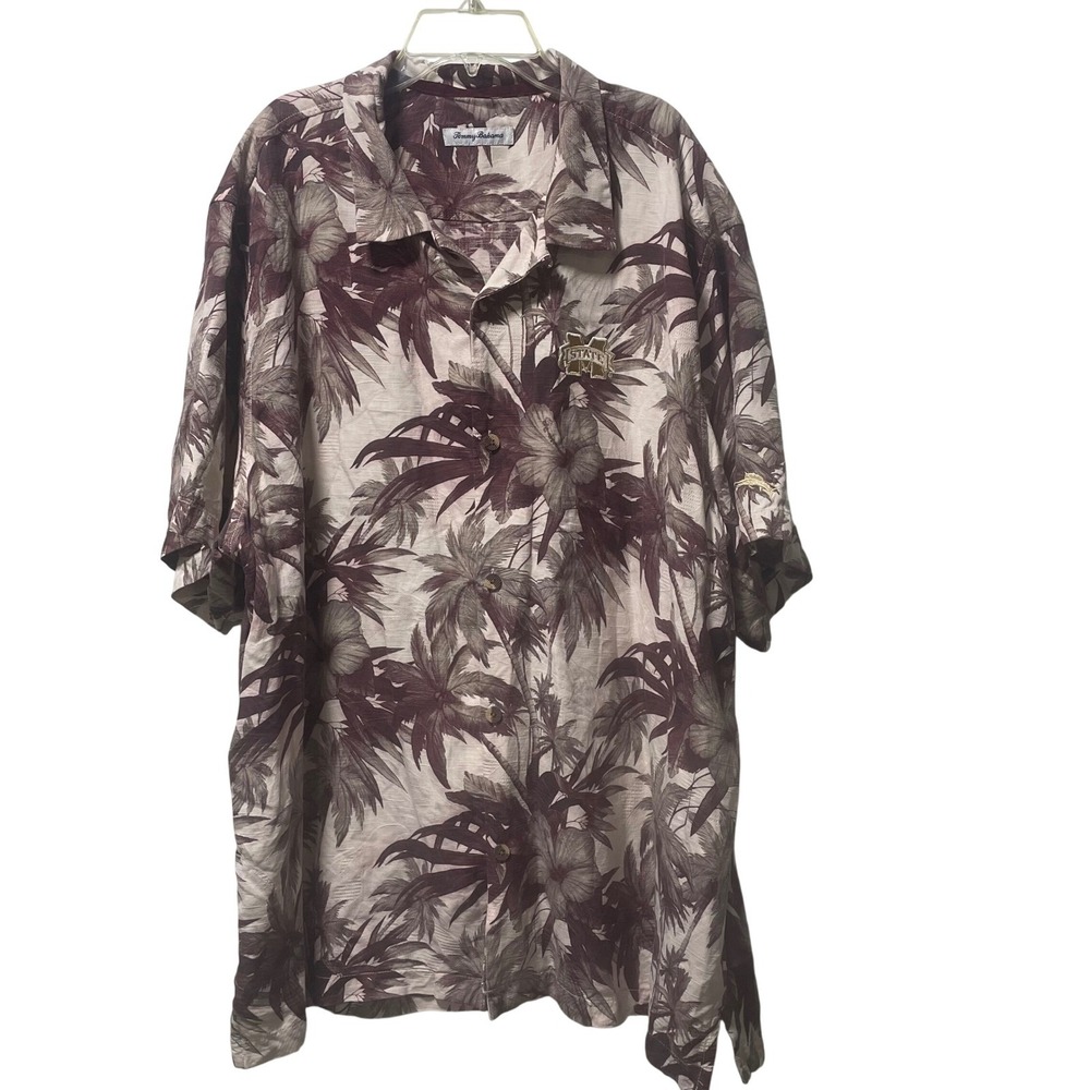 Tommy Bahama Mens XXL Mississippi State Bulldogs Silk Floral Camp Shirt Burgundy - Picture 2 of 8